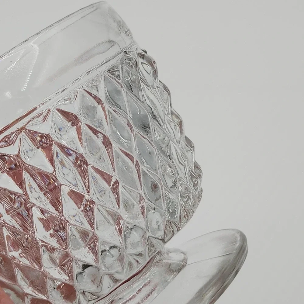 Vintage Clear Pressed Glass Footed Diamond Votive Candle Holder 3.25in